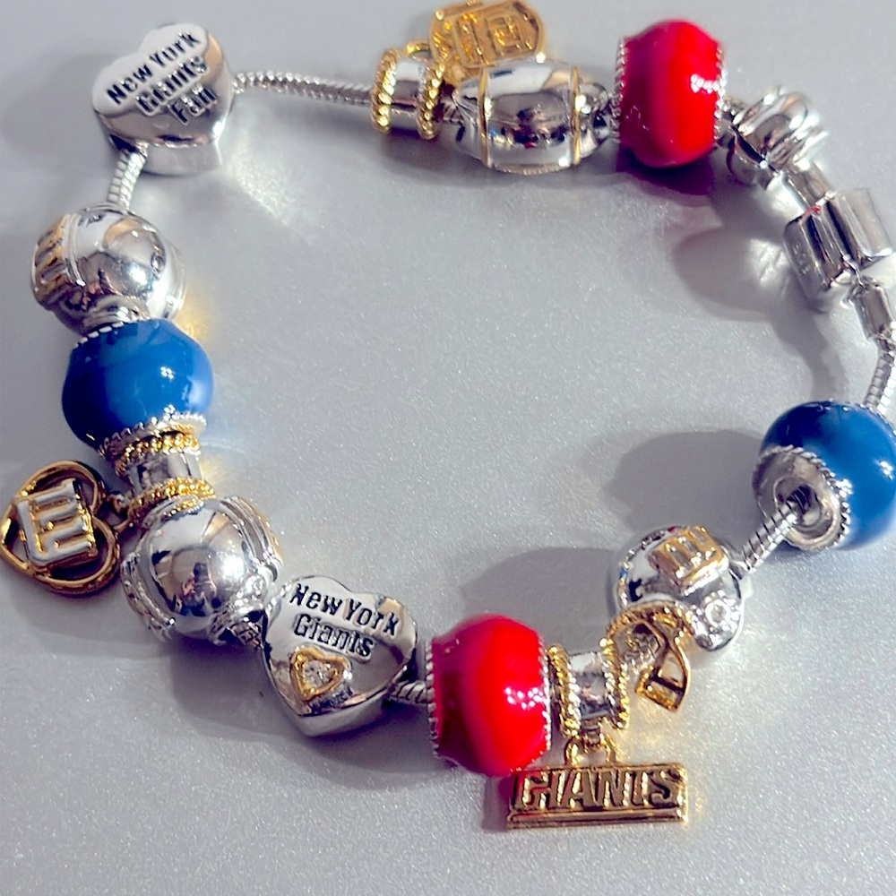 NYG New York Giants Football Fan 24k Gold and Sterling Silver charm bracelet